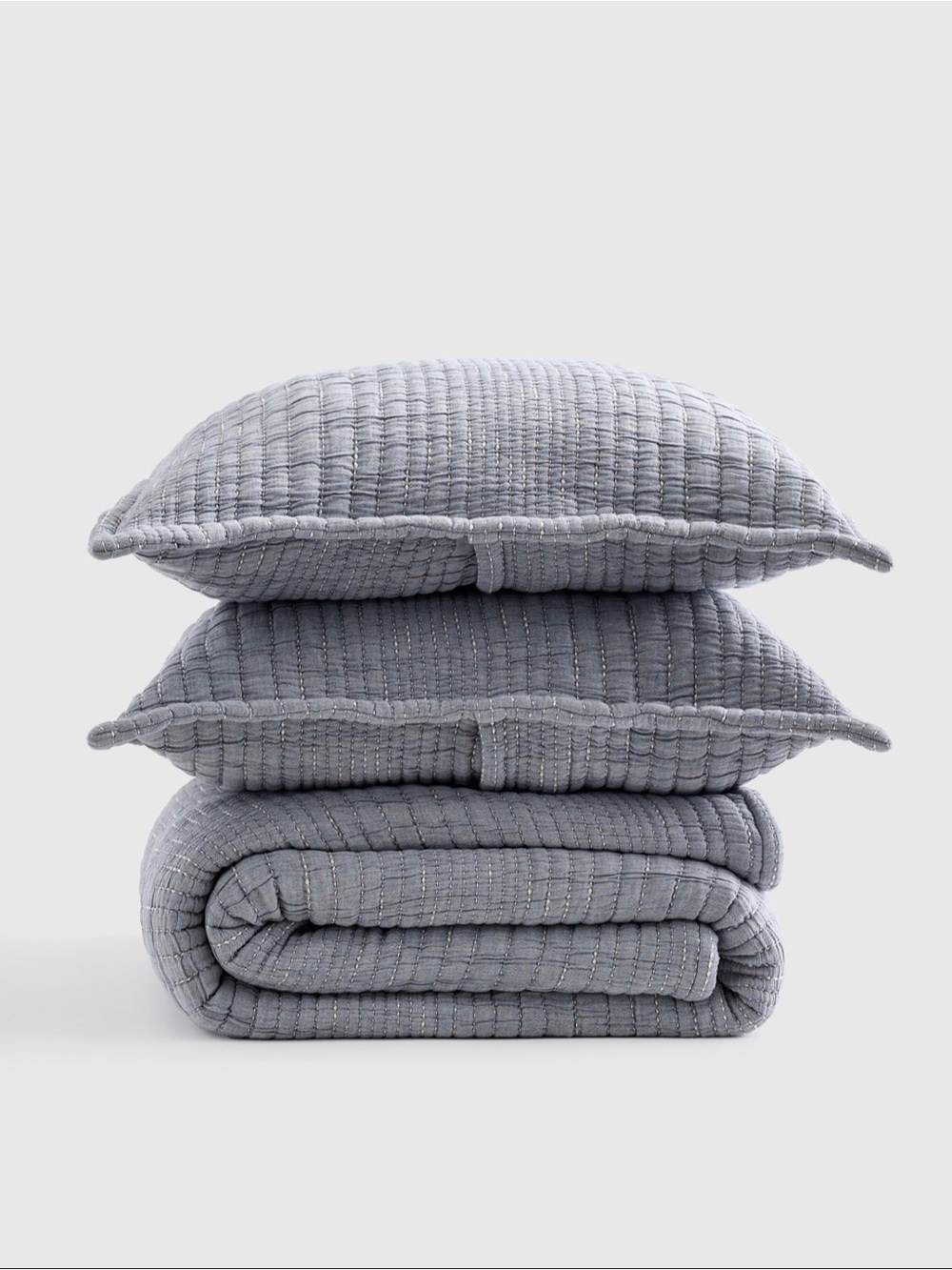 Quince Organic Cotton Channel Stitch Coverlet Set, Full/Queen in Blue
